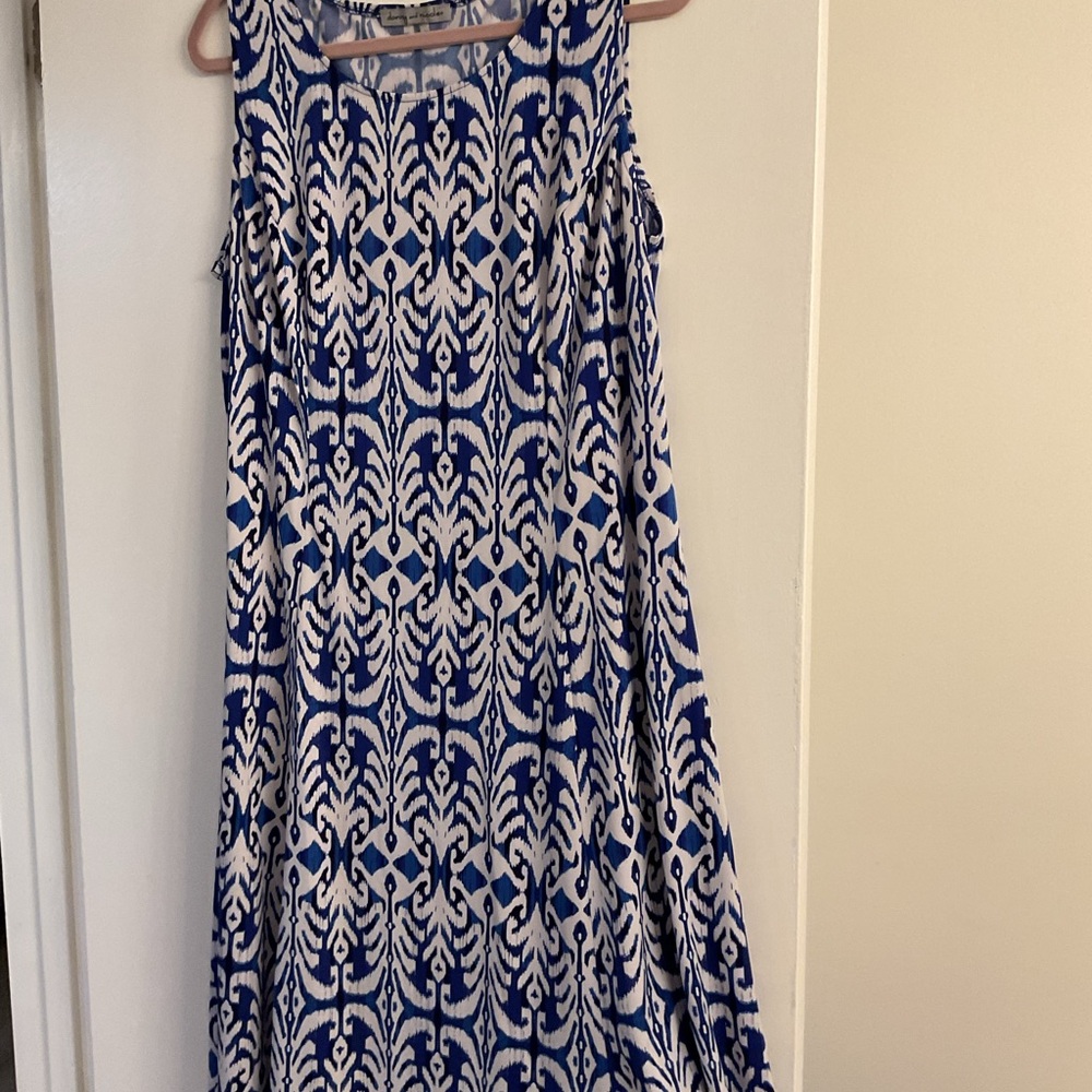 Danny & Nicole Blue and White Sleeveless Maxi Sundress